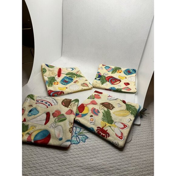 Handmade Quilted Coastal Coasters - Set Of 4 - Multi-Color Patchwork - Home Deco - Picture 4 of 5